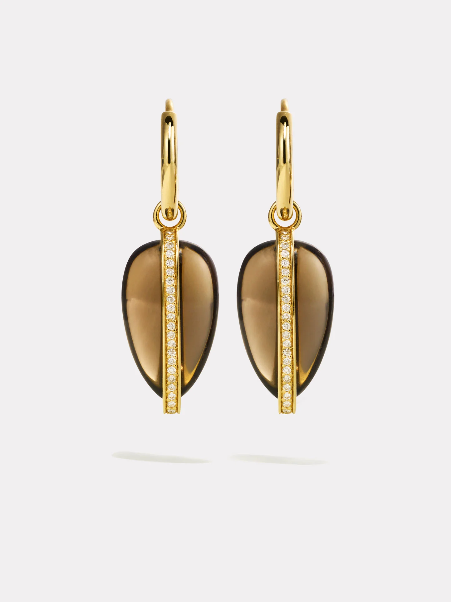 14K Diamond Pebble Earrings in Smokey Quartz