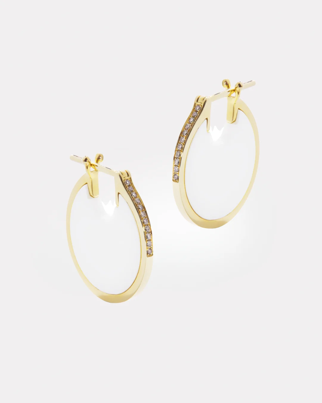 Lenticular Earrings - White Agate - 14K