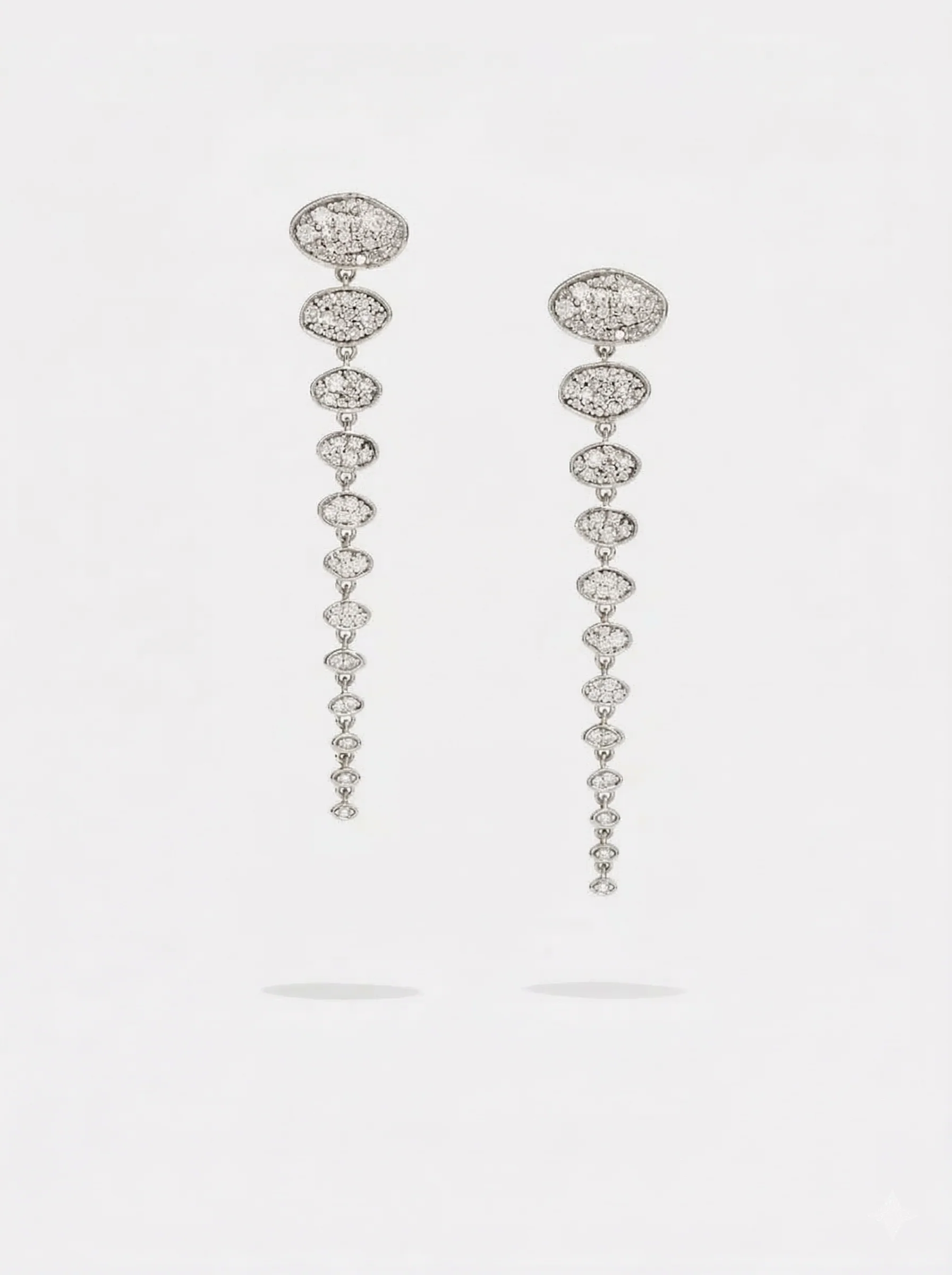 Long Cluster Diamond Earrings - White Gold